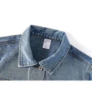 Kedera Women Pearls Beading Denim Jacket Long Sleeve Button Down Distressed Ripped Jean Coat