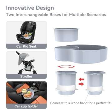 Car Seat Cup Holder Snack Tray: Travel Tray for Kids Car Seat Food Tray for Kids Travel, Toddler Carseat Eating Plate Table, Kid Road Trip Table Essentials Accessories, Grey