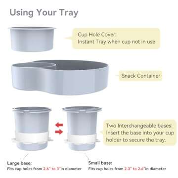 Car Seat Cup Holder Snack Tray: Travel Tray for Kids Car Seat Food Tray for Kids Travel, Toddler Carseat Eating Plate Table, Kid Road Trip Table Essentials Accessories, Grey