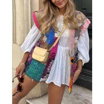 Yimoon Women's Cropped Puffer Vest Floral Print Lightweight Sleeveless Quilted Jacket Open Front Padded Gilet Outwear(FloralA-S)