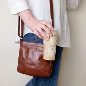 Birchland All Glass Iced Coffee Cup with Lid and Straw, Ribbed Glass Tumbler Set of 2 (22 oz ribbed)