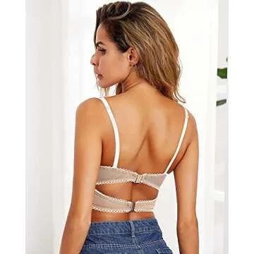 LINGERLOVE Lingerie for Women Floral Lace Bralette Sexy Eyelash Tank Tops Cami Top Everyday Bra White