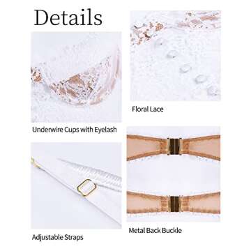 LINGERLOVE Lingerie for Women Floral Lace Bralette Sexy Eyelash Tank Tops Cami Top Everyday Bra White