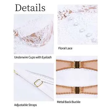 LINGERLOVE Lingerie for Women Floral Lace Bralette Sexy Eyelash Tank Tops Cami Top Everyday Bra White