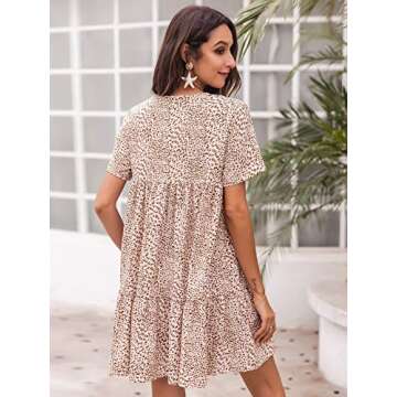 Floerns Women's Ruffle Sleeve Babydoll Dress in Apricot