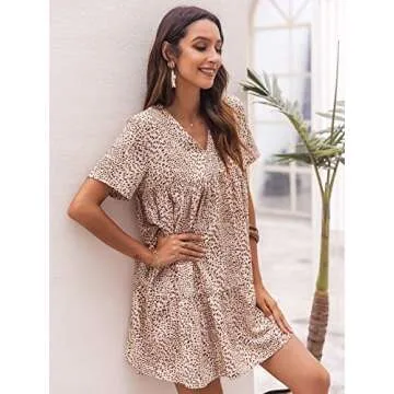 Floerns Women's Ruffle Sleeve Babydoll Dress in Apricot