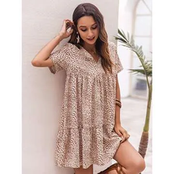 Floerns Women's Ruffle Sleeve Babydoll Dress in Apricot