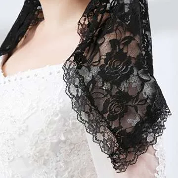 Grettytling Lace Mantilla Veil Soft and comfortable 7 Colors Spanish Style Rose Lace Veil Head Covering D Shape (Black)