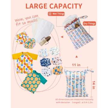 babygoal Wet Dry Bags for Baby Cloth Diapers, Washable Travel Bags, Beach, Pool, Gym Bag for Swimsuits & Wet Clothes with Two Zippered Pockets 3 Pack 3LN08