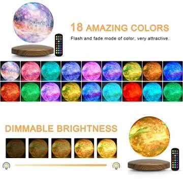 DTOETKD Levitating Galaxy Moon Lamp, 18 Colors 3D Moon Light Floating and Spinning with Remote & Magnetic Dark Base, Room Decor Night Light, Birthday Thanksgiving Christmas Gifts for Kids/Friends