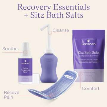 Lansinoh Postpartum Essentials Kit + Sitz Bath Salts, Postpartum Essentials, Postpartum Care Kit for...