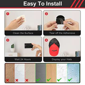 Mirfane Adhesive Hat Rack - No Drilling, 12 Hooks