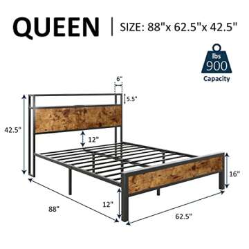 AMERLIFE Queen Size Bed Frame with Charging Station & 2-Tier Storage Headboard