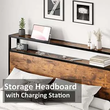 AMERLIFE Queen Bed Frame with Charging Station & Storage