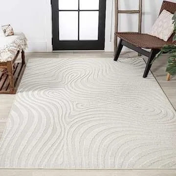 JONATHAN Y SCN103A-8 Maribo High-Low Abstract Groovy Striped Indoor/Outdoor Area Rug, Contemporary, Modern, Vintage, Bohemian for Bedroom,Kitchen,Living Room,Non Shedding,Easy-Washing, Cream, 8 X 10