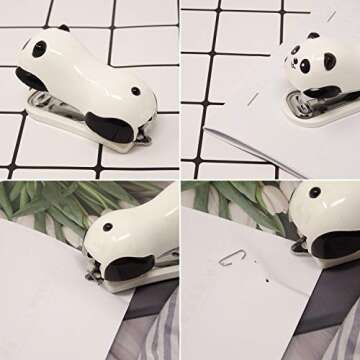Honbay Portable Mini Cute Panda Desktop Stapler Set with 1000PCS No.10 Staples for Office School Home or Travel Use