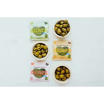 OLOVES Natural Whole Pitted Olives | 12 Pack Variety | Basil & Garlic, Chili & Oregano, Lemon & Rosemary, Chili & Garlic | Vegan, Kosher, Gluten Free + Keto Friendly Healthy Snacks