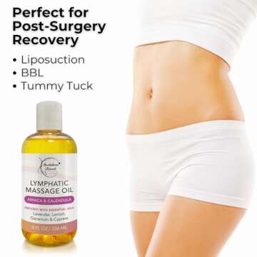 Lymphatic Massage Oil for Massage Therapy & Natural Lymphatic Drainage | Premium Quality with Arnica & Lavender Oil | for Post Surgery Recovery & Detox | 8oz by Brookethorne Naturals