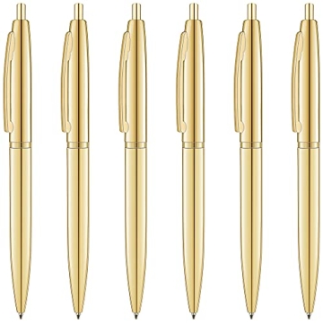 Unibene 6 Pack Gold Click Ballpoint Pens - Black ink Medium Point(1 mm), Metallic Retractable Pen Ni...