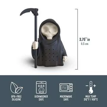 Genuine Fred, GRIM STEEPER, Grim Reaper Reusable Silicone Tea Infuser, Black, Fun Gift for Tea Lovers, Clever Kitchen Gadget