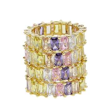 ATJMLADYJEWELRY US Size 5 6 7 8 9 Rainbow Pastel Pinky White Baguette Cz Eternity Band Stacking Engagement Ring for Women