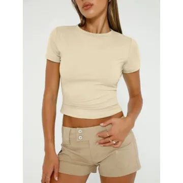 Stylish AUTOMET Womens Short Sleeve Crop Tops for Everyday Fashion