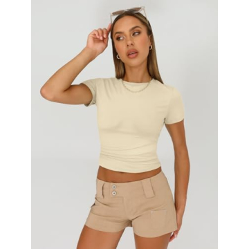 Stylish AUTOMET Womens Short Sleeve Crop Tops for Everyday Fashion