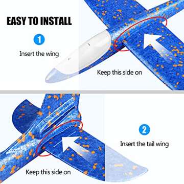 2 Pack LED Light Airplane,17.5" Large Throwing Foam Plane,2 Flight Mode Glider Plane,Flying Toy for Kids,Gifts for 3 4 5 6 7 8 9 Years Old Boy,Outdoor Sport Toys Birthday Party Favors Foam Airplane