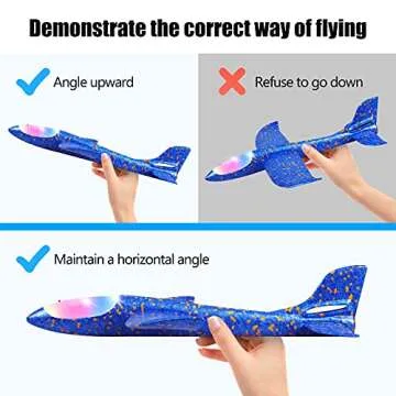 2 Pack LED Light Airplane,17.5" Large Throwing Foam Plane,2 Flight Mode Glider Plane,Flying Toy for Kids,Gifts for 3 4 5 6 7 8 9 Years Old Boy,Outdoor Sport Toys Birthday Party Favors Foam Airplane