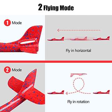 2 Pack LED Light Airplane,17.5" Large Throwing Foam Plane,2 Flight Mode Glider Plane,Flying Toy for Kids,Gifts for 3 4 5 6 7 8 9 Years Old Boy,Outdoor Sport Toys Birthday Party Favors Foam Airplane