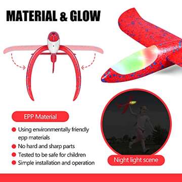 2 Pack LED Light Airplane,17.5" Large Throwing Foam Plane,2 Flight Mode Glider Plane,Flying Toy for Kids,Gifts for 3 4 5 6 7 8 9 Years Old Boy,Outdoor Sport Toys Birthday Party Favors Foam Airplane