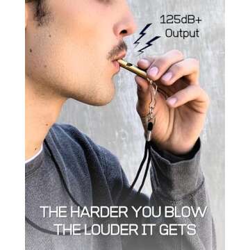 Premium Brass Whistles 125 decimals Set of 2 - Includes 2 Black Lanyard 30 Inches - Loud Survival Whistles - Solid Brass