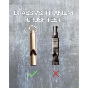 Premium Brass Whistles 125 decimals Set of 2 - Includes 2 Black Lanyard 30 Inches - Loud Survival Whistles - Solid Brass