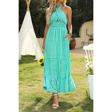 ZESICA Crossover Halter Neck A Line Maxi Dress for Women