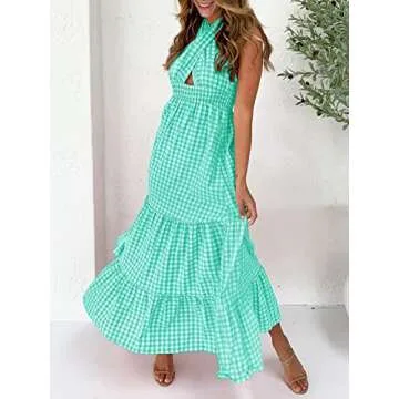 ZESICA Crossover Halter Neck A Line Maxi Dress for Women