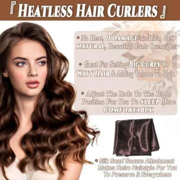 Heatless Hair Curler Overnight Rods Blowout Jumbo, Heatless Curls No Heat Curlers to Sleep in Large Rods Hair Rollers Blowout No Heat Overnight Sleeping Curls Styling Tools - Brown