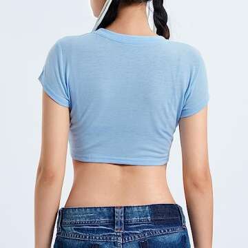 Womens Y2K Print Crop Tops Cute Kawaii Punk Graphic Summer Short Sleeve Tee T-Shirts E-Girls Teen Clothes Streetwear (H#Dump Him Blue, Small)