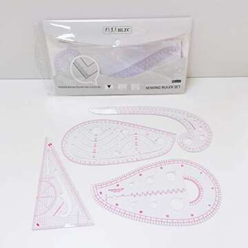 HLZC Fashion Clear Metric Sewing Ruler Set, French Curve Pattern Ruler Kit for Beginners Tailors Des...