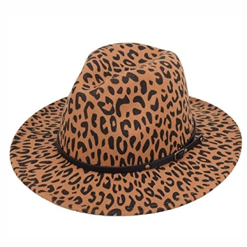 Fashion Leopard Printed Wide Brim Patchwork Wool Felt Classic Jazz Fedora Hat