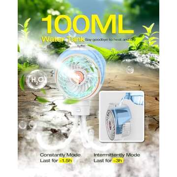 Misting Baby Stroller Fan, 100ml Portable Misting Fan for Stroller, Outdoor Clip On Fans for Baby De...