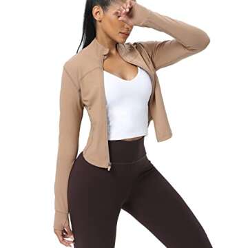 AVGO Women's Cropped Workout Jacket Slim Fit Athletic Top