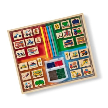 Melissa & Doug Deluxe Wooden Stamp Set for Kids - Vehicles