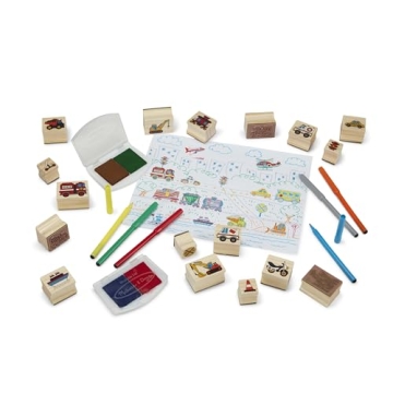 Melissa & Doug Deluxe Wooden Stamp Set for Kids - Vehicles