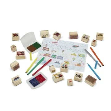 Melissa & Doug Deluxe Wooden Stamp Set for Kids - Vehicles