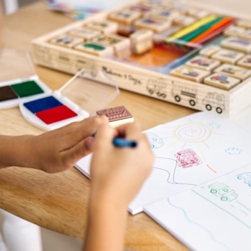Melissa & Doug Deluxe Wooden Stamp Set for Kids - Vehicles