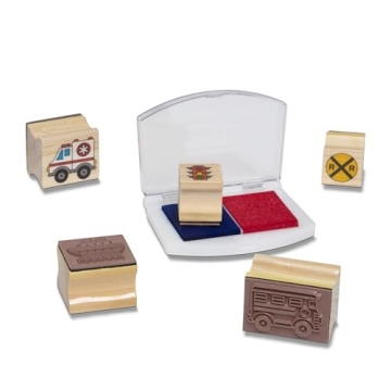 Melissa & Doug Deluxe Wooden Stamp Set for Kids - Vehicles