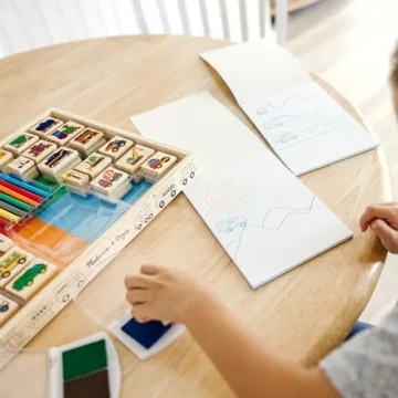 Melissa & Doug Deluxe Wooden Stamp Set for Kids - Vehicles