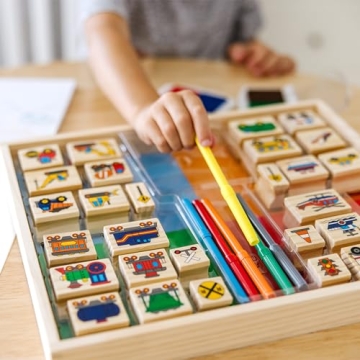 Melissa & Doug Deluxe Wooden Stamp Set for Kids - Vehicles