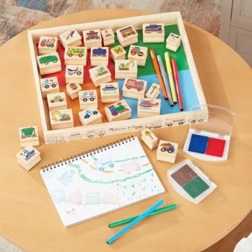 Melissa & Doug Deluxe Wooden Stamp Set for Kids - Vehicles