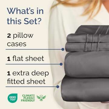 4 Piece Luxury Hotel Bed Sheet Set - Breathable, Cooling Deep Pocket Sheets - Soft, Wrinkle Free Kin...